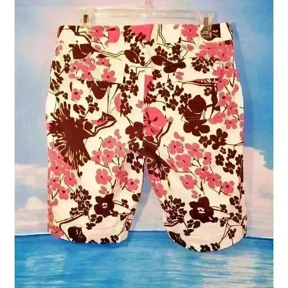 HAROLD'S Womans PINK/BROWN FLORAL Shorts STRETCH Walking TROPICAL Bermuda Size 6
